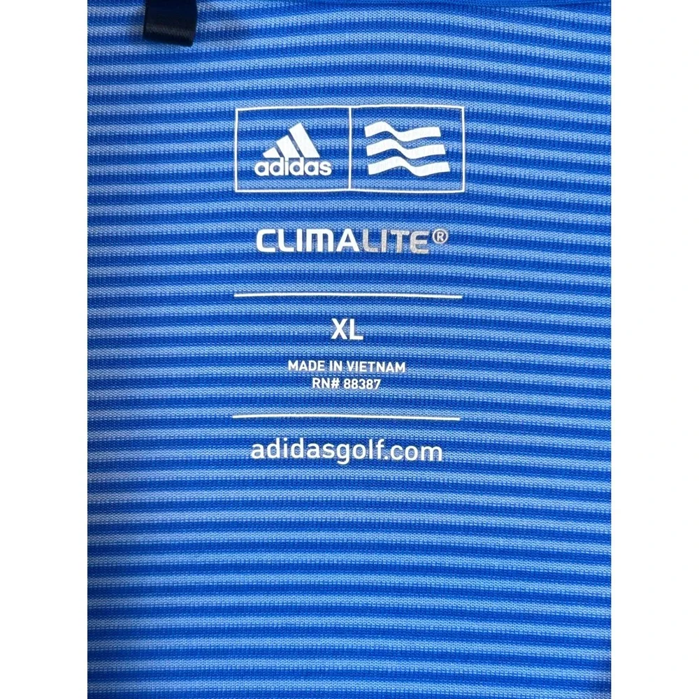 Adidas Golf Climalite Polo Shirt Mens XL Blue Striped Short Sleeve RN 88387‎